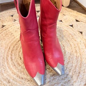 BEAST FASHION Red Heeled Boots with Silver Tips